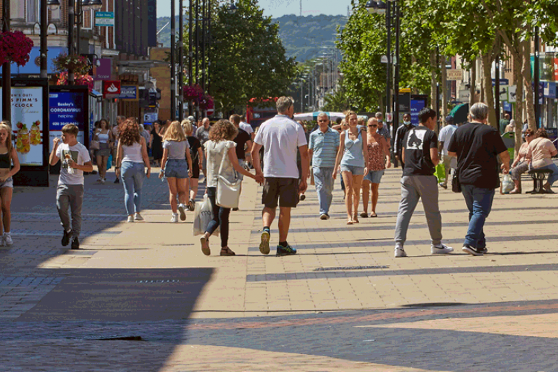 High street in Bexley with people walking